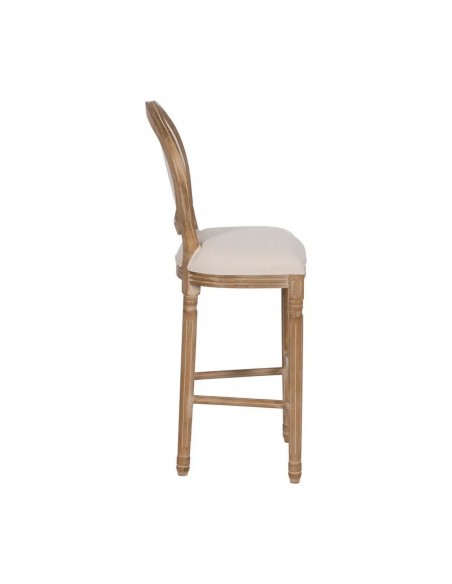 Taburete medallón GAZARA, madera en blanco cepillado y tejido lino