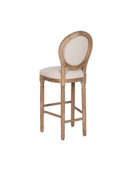 Taburete medallón GAZARA, madera en blanco cepillado y tejido lino