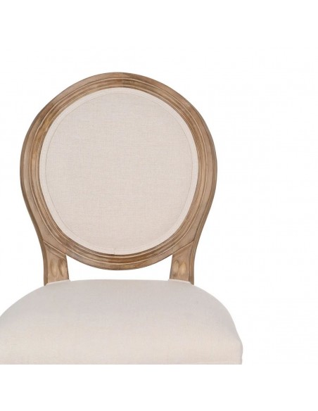 Taburete medallón GAZARA, madera en blanco cepillado y tejido lino