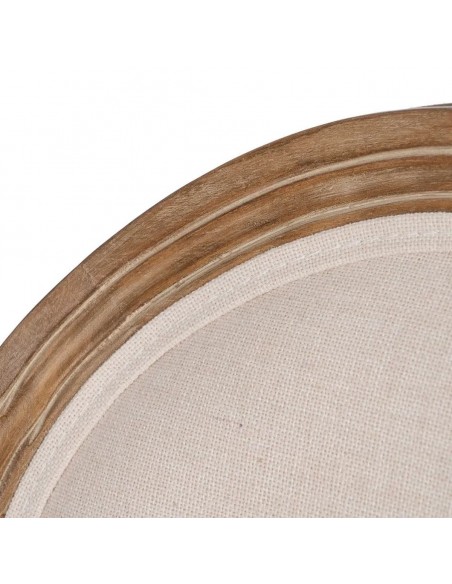 Taburete medallón GAZARA, madera en blanco cepillado y tejido lino