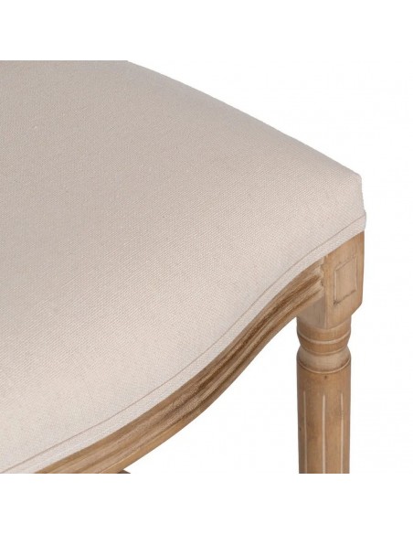 Taburete medallón GAZARA, madera en blanco cepillado y tejido lino