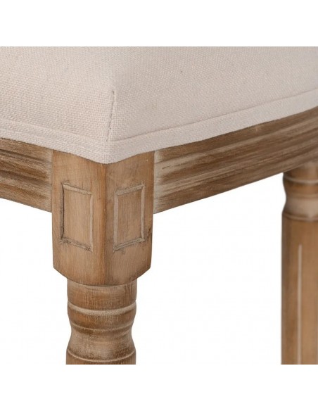 Taburete medallón GAZARA, madera en blanco cepillado y tejido lino