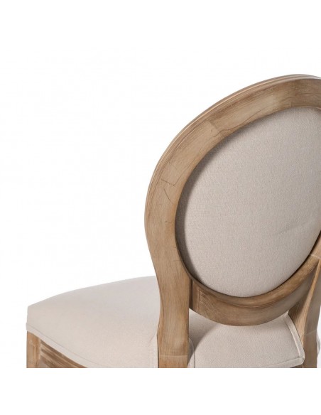Taburete medallón GAZARA, madera en blanco cepillado y tejido lino