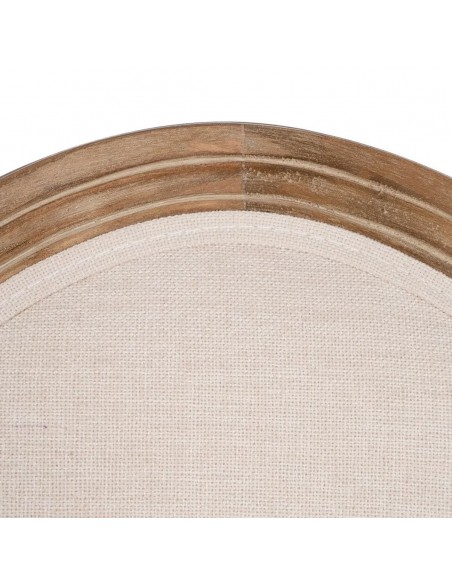 Taburete medallón GAZARA, madera en blanco cepillado y tejido lino