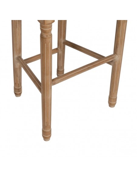 Taburete medallón GAZARA, madera en blanco cepillado y tejido lino