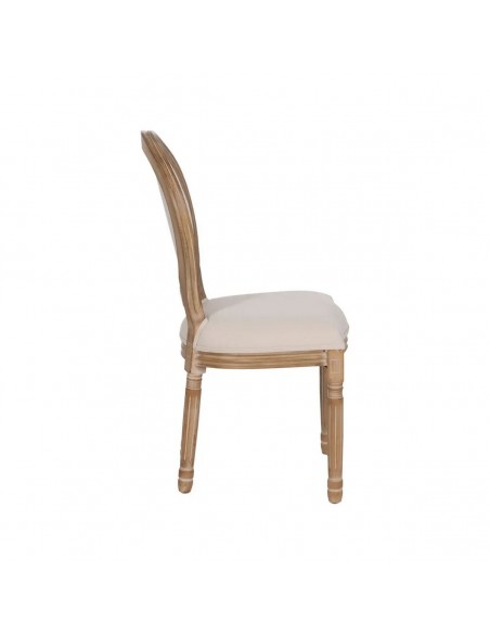 Silla medallón GAZARA, madera en blanco cepillado y tejido lino