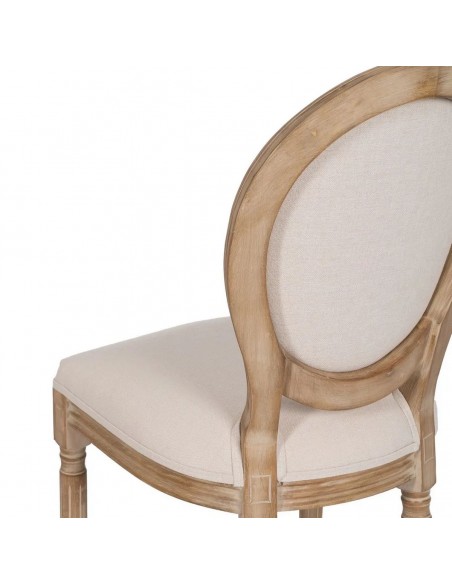 Silla medallón GAZARA, madera en blanco cepillado y tejido lino