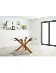 Mesa redonda de cristal y madera ARGOS 120 x 75 2