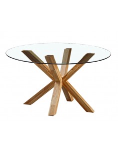 Mesa redonda de cristal y madera ARGOS 120 x 75