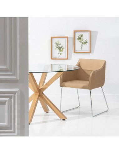 Mesa redonda em vidro Argo 120, pés de aço com...