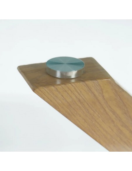 Mesa redonda de cristal Argo 120, patas de acero efecto madera.