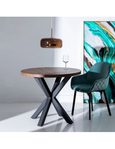 Mesa redonda madera Argo 90, MDF Nogal y metal...