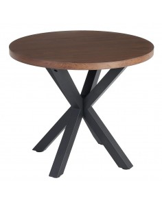 Mesa redonda madera Argo 90, MDF Nogal y metal negro.