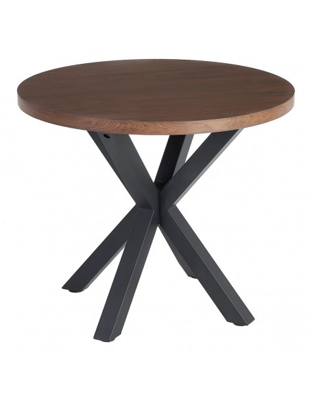 Mesa redonda madera Argo 90, MDF Nogal y metal negro.