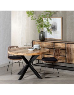 Mesa redonda madera mango Argo 120, pies metal negro. 2