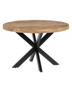 Mesa redonda madera mango Argo 120, pies metal negro.