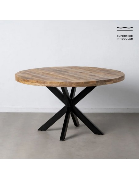 Mesa redonda Argo 140 madera de mango y patas de metal negro.