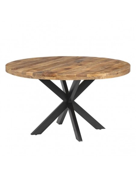 Mesa redonda Argo 140 madera de mango y patas de metal negro.