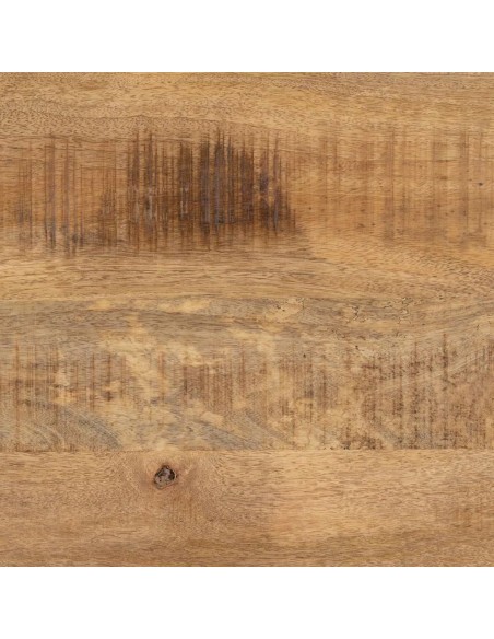 Mesa redonda Argo de 140 em madeira de manga e pés de metal preto.