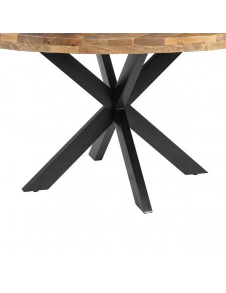Mesa redonda Argo de 140 em madeira de manga e pés de metal preto.