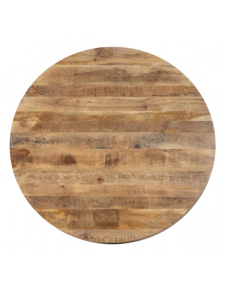 Mesa redonda Argo de 140 em madeira de manga e pés de metal preto.