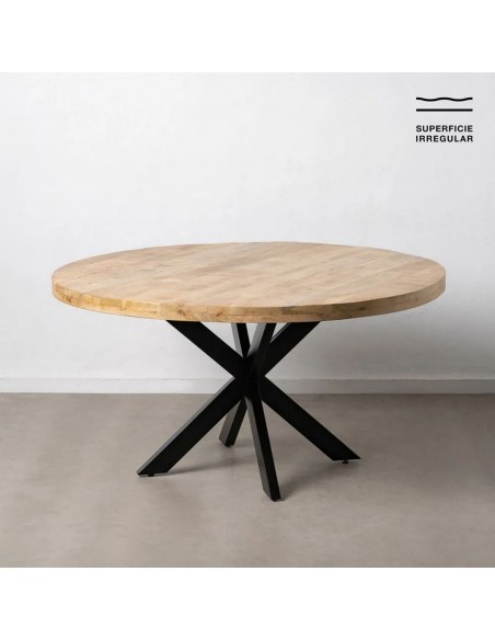 Mesa redonda Argo 150 en madera de mango y patas de metal negro.