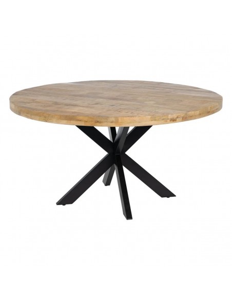 Mesa redonda Argo de 150 em madeira de manga e pés de metal preto.