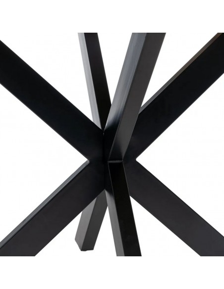 Mesa redonda Argo 150 en madera de mango y patas de metal negro.