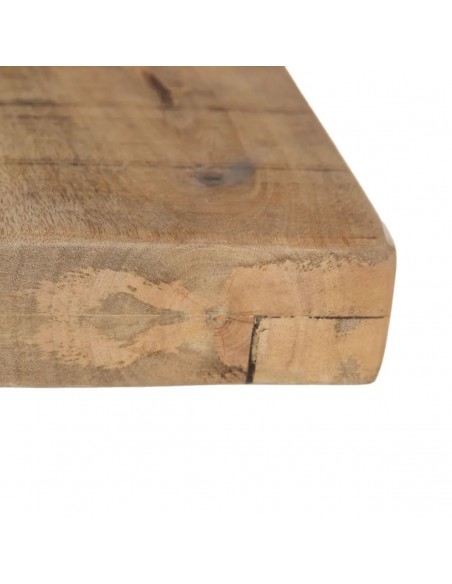 Mesa cuadrada Argo de 130 cm, madeira de manga natural e pés de metal preto.