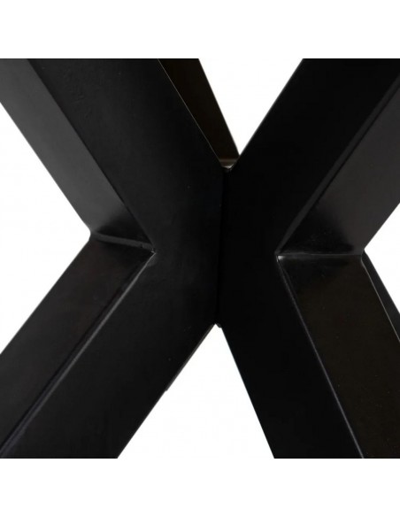 Mesa cuadrada Argo de 130 cm, madeira de manga e metal preto.