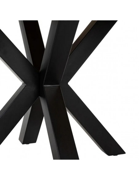 Mesa cuadrada Argo 130, madera de mango natural y patas de metal negro.