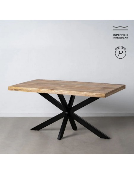 Mesa diseño Argot 160 x 90, madera de mango natural y patas de metal negro.