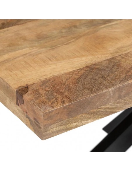 Mesa design Argot de 160x 90, madeira de manga natural e pés de metal preto.