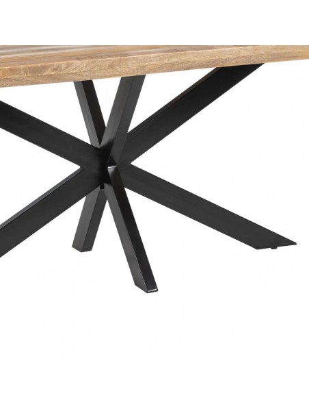 Mesa design Argot de 160x 90, madeira de manga natural e pés de metal preto.