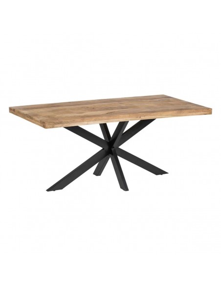 Mesa design Argot de 180x 90, madeira de manga natural e pés de metal preto.
