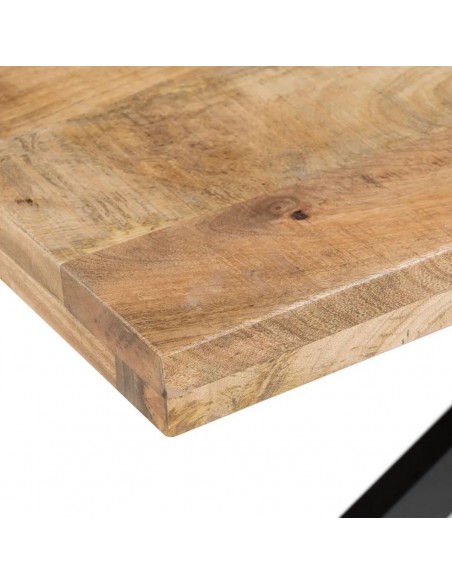 Mesa diseño Argot 180 x 90, madera de mango natural y patas de metal negro.