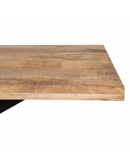 Mesa design Argot de 180x 90, madeira de manga natural e pés de metal preto.