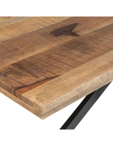 Mesa design Argot de 240 x 100, madeira de manga natural e pés de metal preto.