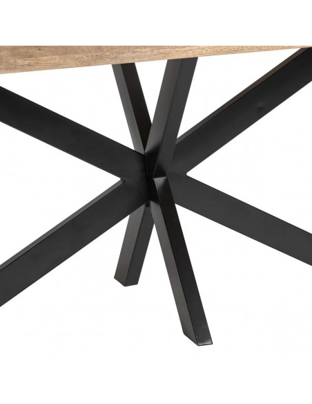 Mesa design Argot de 240 x 100, madeira de manga natural e pés de metal preto.