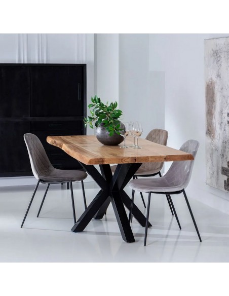 Mesa design Argo de 160 x 90, madeira de acacia natural e pés de metal preto.