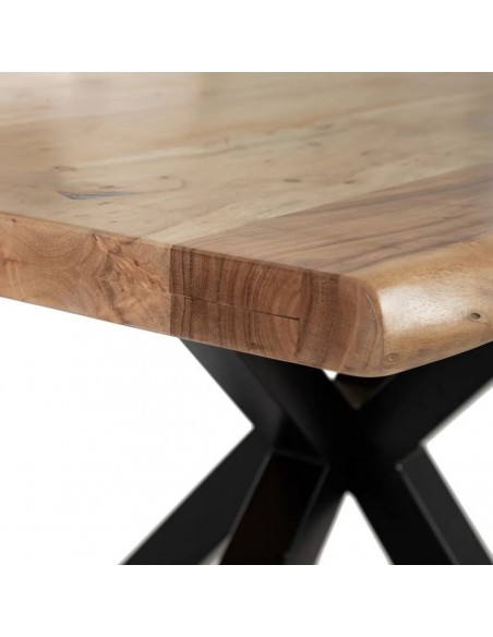 Mesa design Argo de 160 x 90, madeira de acacia natural e pés de metal preto.