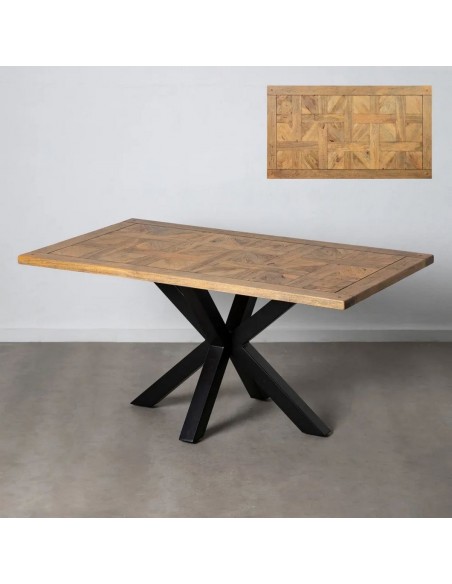 Mesa vintage Argo 160 x 90, madera de mango envejecida y patas de metal negro.