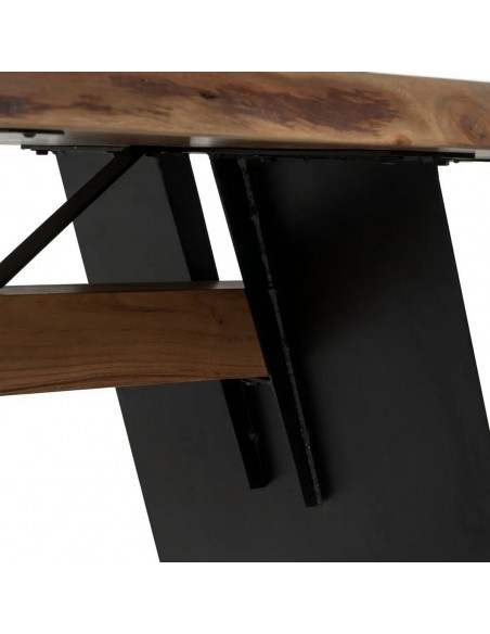Mesa familiar gran formato ALAIA 260 x 100 de madera maciza y acero negro