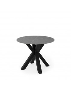 Mesa redonda porcelánico gris Argo 100 cm, pies metal negro.
