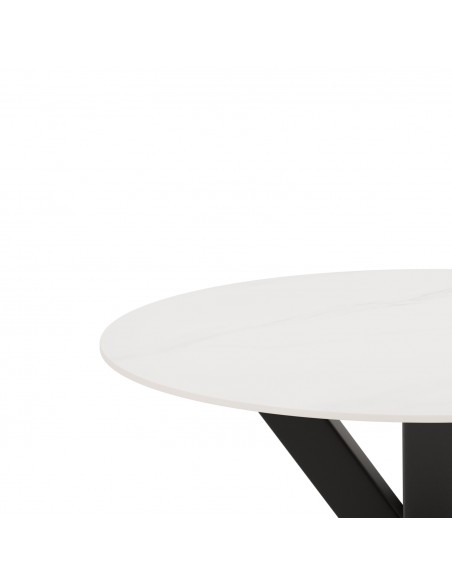 Mesa redonda porcelánico blanco Argo 100, pies metal negro.