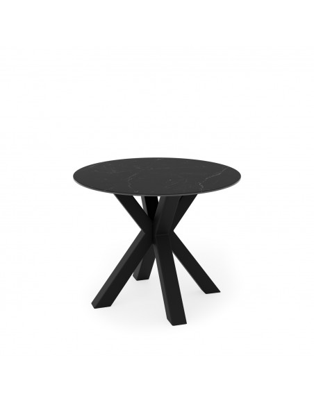 Mesa redonda porcelánico negro Argo 100, pies metal negro.