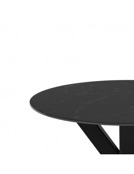 Mesa redonda Argo de porcelânico preto de 100, pés de metal preto.