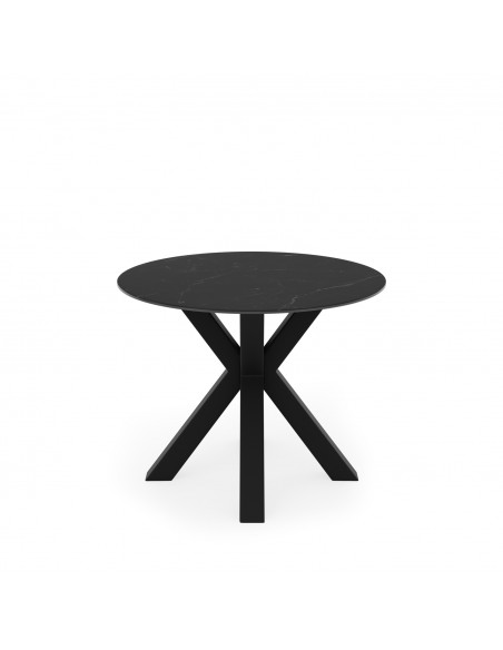 Mesa redonda porcelánico negro Argo 100, pies metal negro.