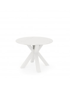 Mesa redonda Argo de porcelânico branco de 100, pés de...