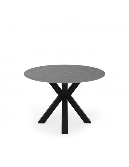 Mesa redonda porcelánico gris Argo 120, pies metal negro.